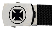 Iron Cross Buckle Black Adjustable Canvas Web Belt With Metal Buckle 32" to 72"