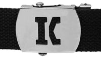 Initial K Buckle Black Adjustable Canvas Web Belt With Metal Buckle 32" to 72"