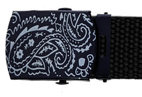 Navy Paisley Buckle Black Adjustable Canvas Web Belt With Metal Buckle 32" to 72"