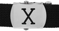 Initial X Buckle Black Adjustable Canvas Web Belt With Metal Buckle 32" to 72"