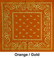 Orange Gold Paisley Print Designs Cotton Bandana (22 inches x 22 inches)