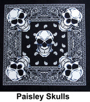 Paisley Skull Head Print Designs Cotton Bandana (22 inches x 22 inches)