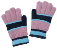 Pale Pink Teal Blue Knitted Winter Warm Stretch Gloves One Size