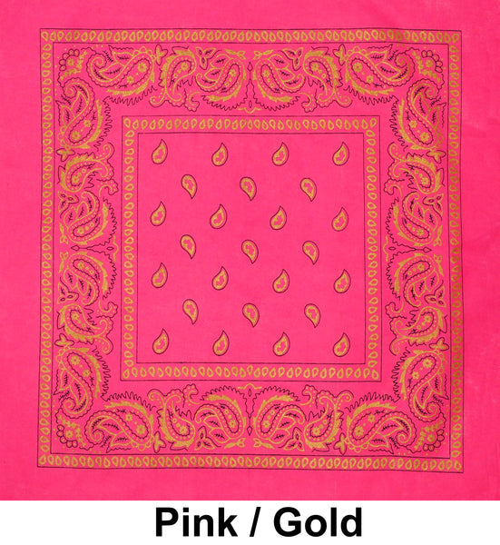 Pink Gold Paisley Print Designs Cotton Bandana (22 inches x 22 inches)