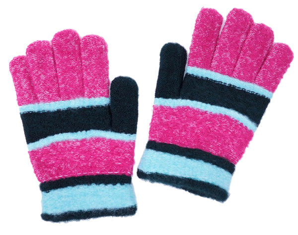Pink Green Light Blue Knitted Winter Warm Stretch Gloves One Size