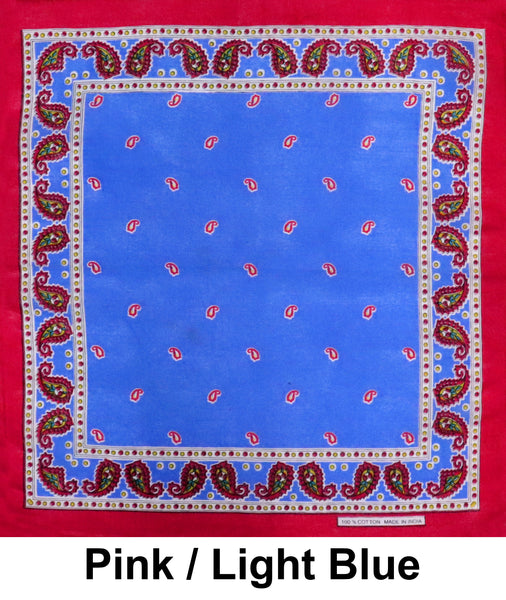 Pink / Light Blue Paisley Print Designs Cotton Bandana (22 inches x 22 inches)