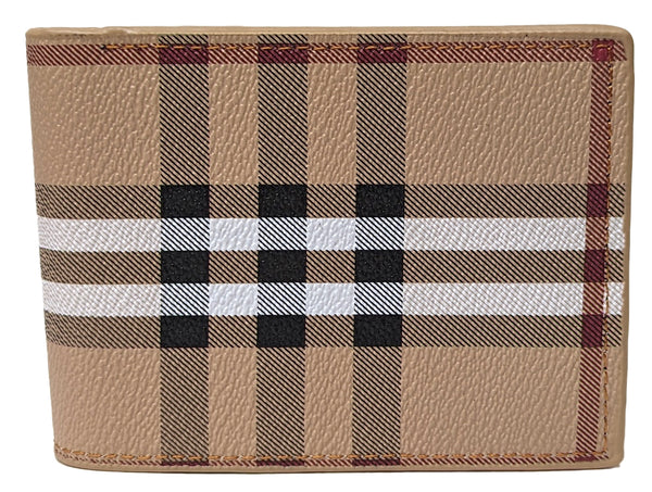 Light Brown Plaid Design Leather Italian Designer Bi-Fold Bifold Wallet