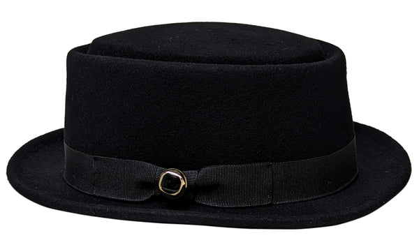 100% Wool Porkpie Pork Pie Upturn Short Brim Black Hat
