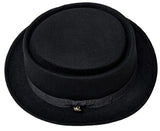100% Wool Porkpie Pork Pie Upturn Short Brim Black Hat