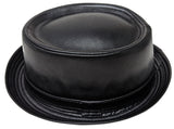 Porkpie Pork Pie Upturn Short Brim Black Faux Leather Hat
