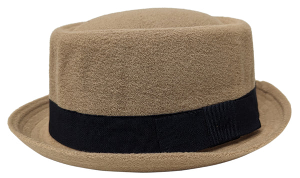Beige Porkpie Pork Pie Upturn Short Brim Wool Blend Hat