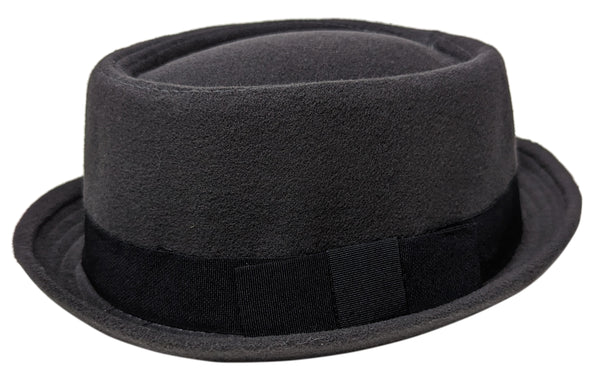 Dark Gray Porkpie Pork Pie Upturn Short Brim Wool Blend Hat