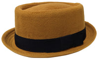 Khaki Porkpie Pork Pie Upturn Short Brim Wool Blend Hat