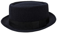 Navy Porkpie Pork Pie Upturn Short Brim Wool Blend Hat