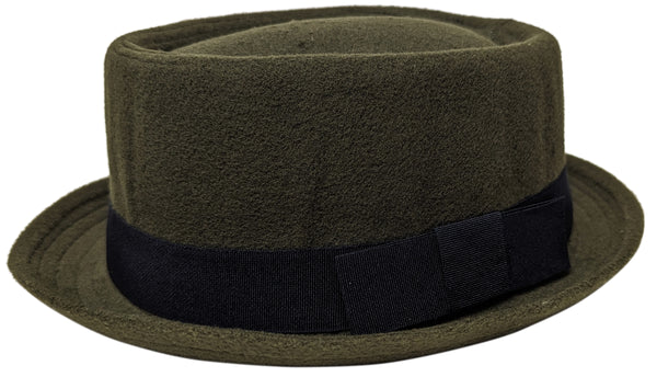 Olive Porkpie Pork Pie Upturn Short Brim Wool Blend Hat
