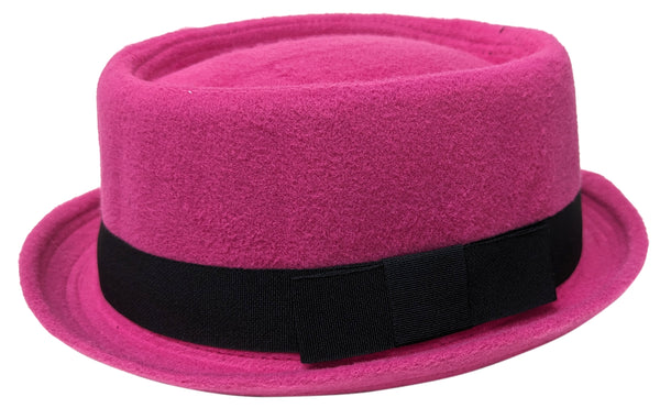Pink Porkpie Pork Pie Upturn Short Brim Wool Blend Hat