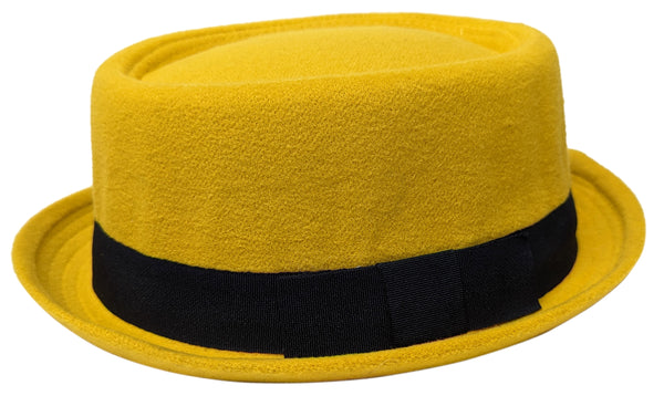 Yellow Porkpie Pork Pie Upturn Short Brim Wool Blend Hat