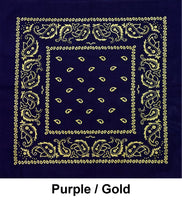Purple Gold Paisley Print Designs Cotton Bandana (22 inches x 22 inches)
