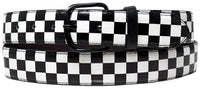 Black White Checker Flag Racing Style Bonded Leather Belt