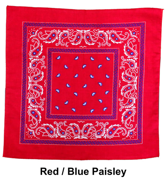 Red / Blue Paisley Design Print Cotton Bandana (22 inches x 22 inches)
