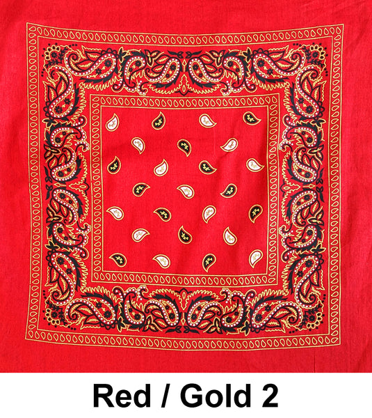 Red Gold Style 2 Paisley Print Designs Cotton Bandana (22 inches x 22 inches)