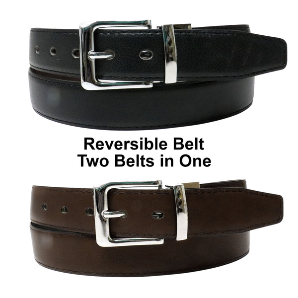 Black Brown Reversible Leather belt - Two Belts in One