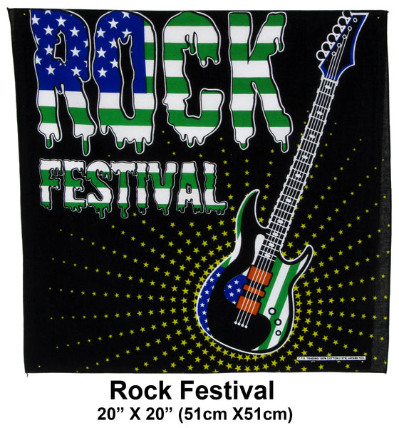 Rock Festival Art Design Print Cotton Bandana (22 inches x 22 inches)