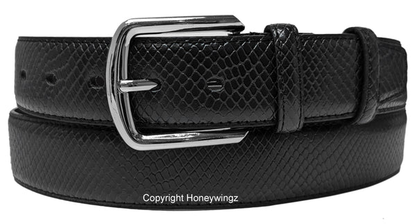 Men Black Faux Snake Skin Leather Belt