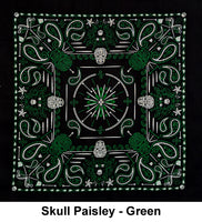 Skull Paisley - Green Design Print Cotton Bandana (22 inches x 22 inches)