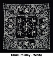 Skull Paisley - White Design Print Cotton Bandana (22 inches x 22 inches)