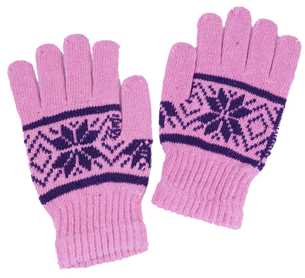 Snow - Light Pink / Purple Knitted Winter Warm Stretch Gloves One Size