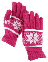 Snow - Pink / White Knitted Winter Warm Stretch Gloves One Size