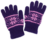 Snow - Purple / Light Pink Knitted Winter Warm Stretch Gloves One Size