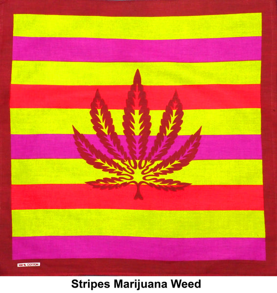 Stripes Marijuana Weed Design Print Cotton Bandana (22 inches x 22 inches)