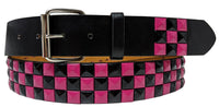Pink Black Metal Rivets Pyramid Studs Black Leather Belt with Belt Buckle