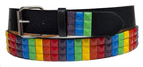 Rainbow Metal Rivets Pyramid Studs Black Leather Belt with Belt Buckle