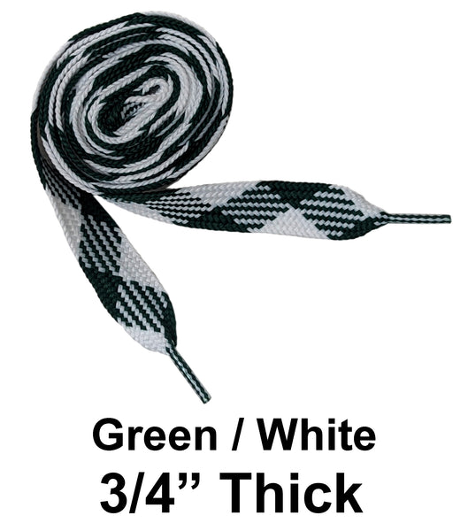 Green / White Thick 3/4" Width Flat Athletic Sneaker 54 Inch Shoelaces