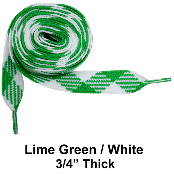 LIme Green / White Thick 3/4" Width Flat Athletic Sneaker 54 Inch Shoelaces
