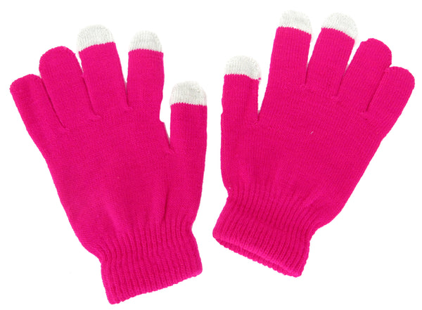 Touch Screen - Pink Knitted Winter Warm Stretch Gloves One Size
