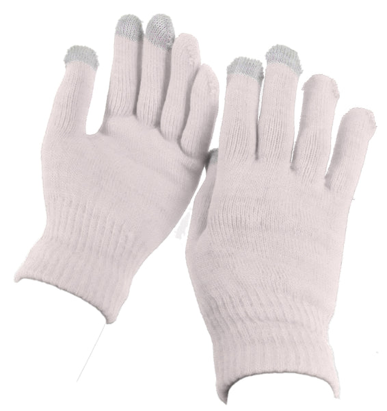 Touch Screen - White Knitted Winter Warm Stretch Gloves One Size