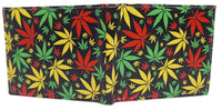 Colorful Pot Leaf Marijuana Weed Leather Bi-Fold Bifold Wallet