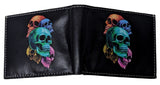 Colorful Skull Heads Leather Bi-Fold Bifold Wallet