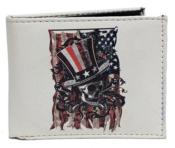 Skull Head Distress USA Flag Bi-Fold Bifold Wallet