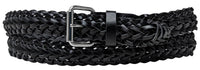 Black Leather Basket Weave Woven Belt with Belt Buckle