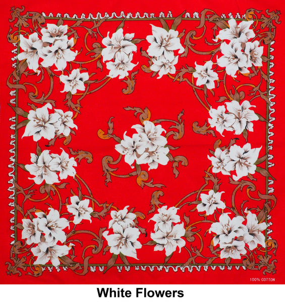 White Flowers Print Designs Cotton Bandana (22 inches x 22 inches)
