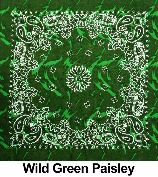 Wild Green Paisley Print Designs Cotton Bandana (22 inches x 22 inches)