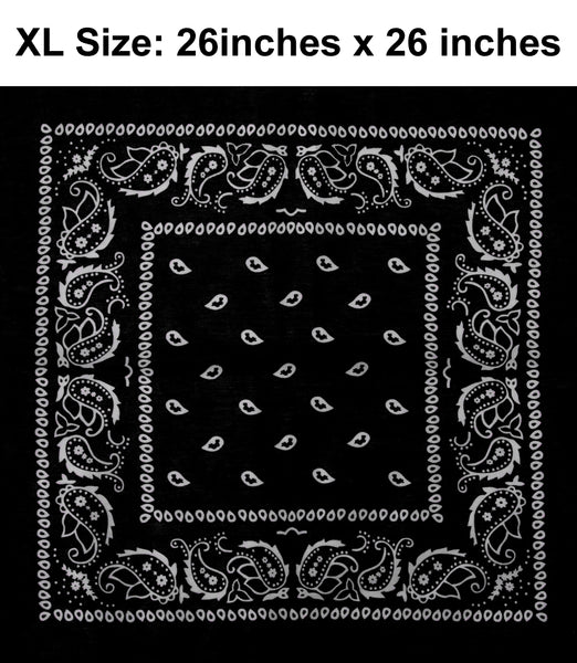 Black Paisley Design XL 26" X 26" Cotton Scarf Bandana (22 inches x 22 inches)