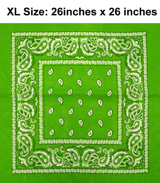 Solid Lime Green Design XL 26" X 26" Cotton Scarf Bandana