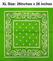 Lime Green Paisley Design XL 26" X 26" Cotton Scarf Bandana