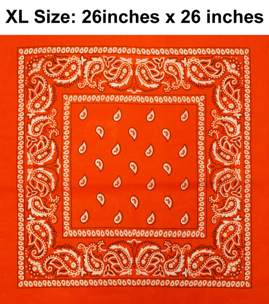 Orange Paisley Design XL 26" X 26" Cotton Scarf Bandana